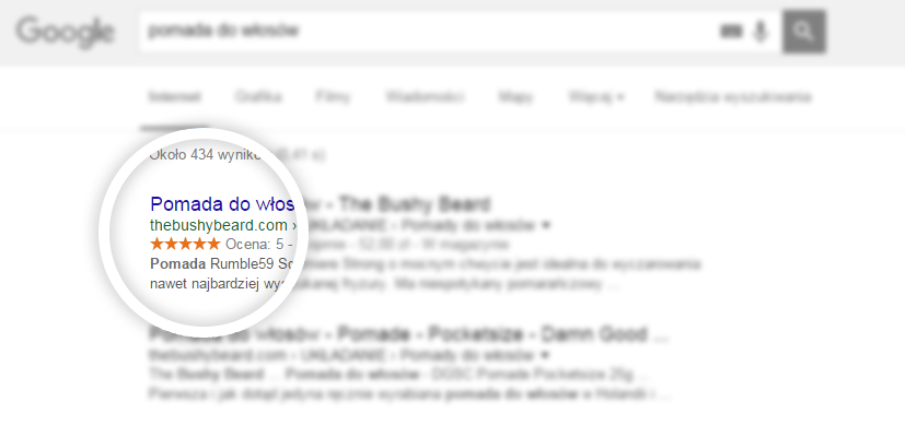 Przykład zastosowania rich snippets w wynikach wyszukiwarki Google