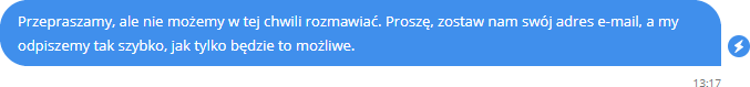 Przykład automatycznej odpowiedzi wysłanej do klienta Przykładowa automatyczna odpowiedź do klienta
