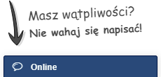 Dymek czatu wraz ze strzałką zachęcającą do kliknięcia w komunikator Jak zachęcić do korzystania z kontaktu przy użyciu czatu online?