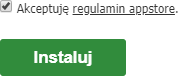 Zaznacz: Akceptuję regulamin appatore i kliknij przycisk: Instaluj Zaakceptuj regulamin aplikacji i kliknij przycisk: Instaluj, aby zainstalować aplikacje w sklepie Shoper