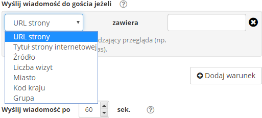 Dostępne warunki podczas konfiguracji automatycznych odpowiedzi Konfiguracja warunków automatycznych odpowiedzi