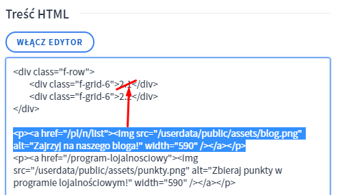 Po wklejeniu kodu kontenerów, umieść w odpowiednich miejscach kod HTML obrazków Po wklejeniu kodu kontenerów, umieść w odpowiednich miejscach kod HTML obrazków
