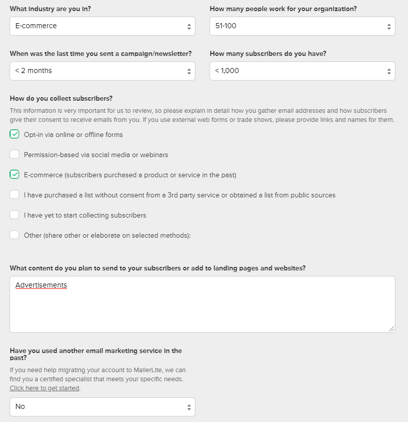 Wypełnij formularz konfiguracji nowego konta MailerLite Wypełnij formularz konfiguracji nowego konta MailerLite