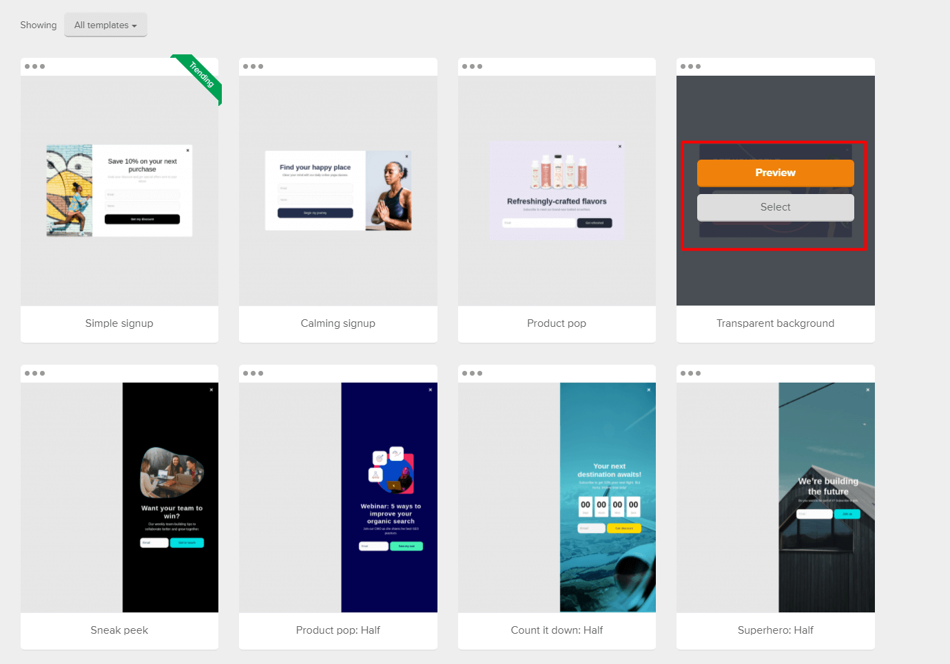 Wybierz szablon, najedź kursorem myszki i kliknij: Select Wybierz szablon, najedź kursorem myszki i kliknij: Select