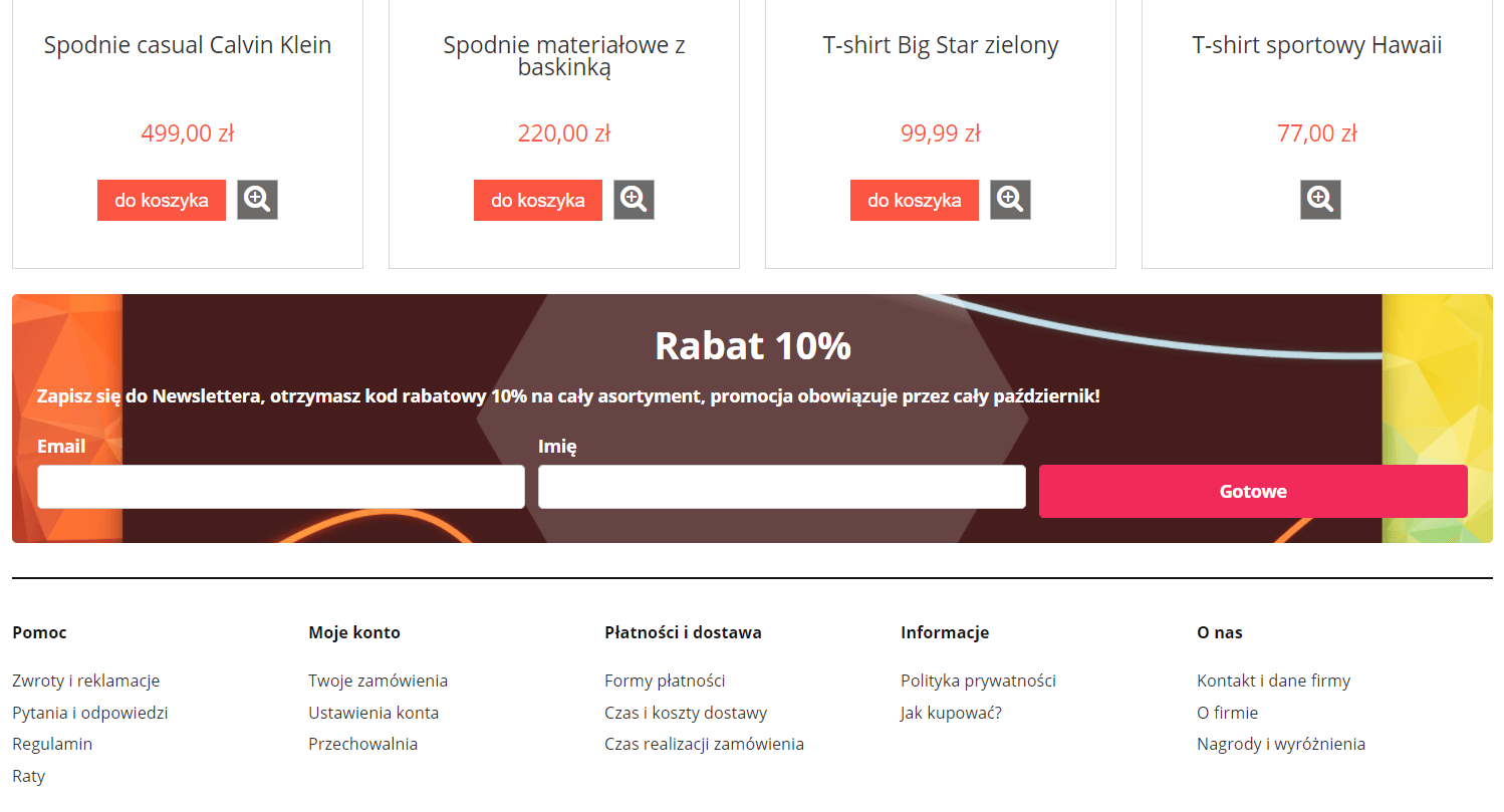 Przykład wyglądu dodanego formularza zapisu do newslettera na sklepie Shoper Przykład wyglądu dodanego formularza zapisu do newslettera na sklepie Shoper