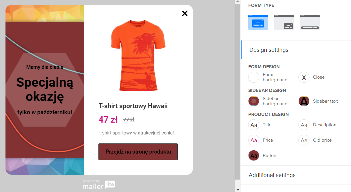 Promocja w oknie pop-up - konfiguracja w MailerLite Promocja w oknie pop-up - konfiguracja w MailerLite