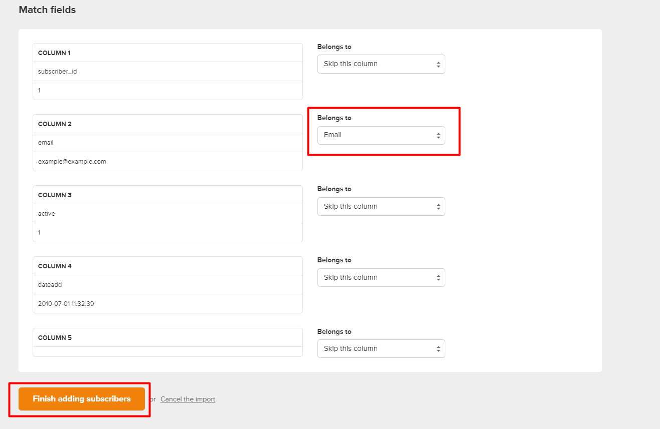 Kliknij przycisk: Finish adding subscribers Kliknij przycisk: Finish adding subscribers