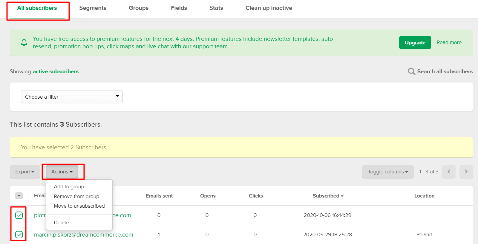 Przenoszenie subskrybentów między grupami Przenoszenie subskrybentów między grupami