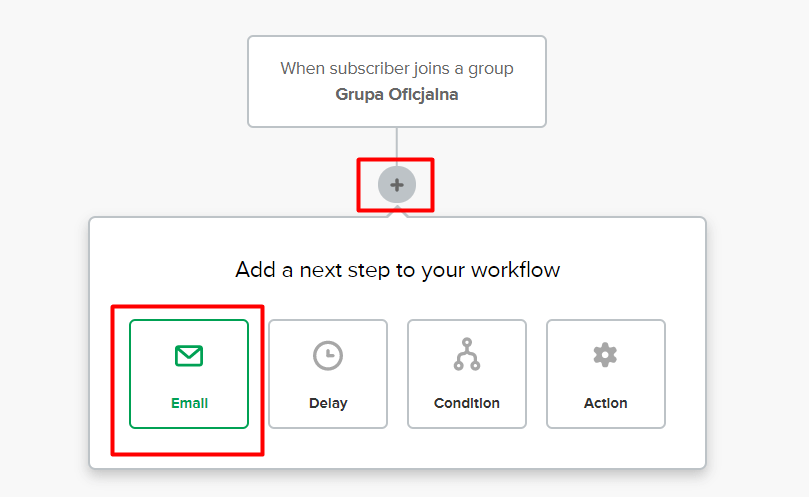 Kliknij ikonę plusa i następnie wybierz opcję: Email Kliknij ikonę plusa i następnie wybierz opcję: Email