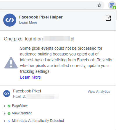 Wtyczka Facebook Pixel Helper do sprawdzania piksela w przeglądarce internetowej Wtyczka do przeglądarek internetowych do sprawdzania poprawnego działania piksela facebooka