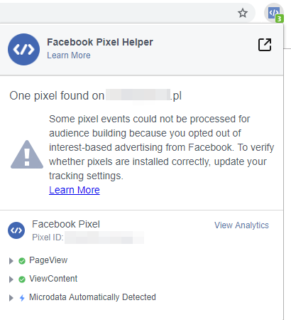 Wtyczka do przeglądarek internetowych do sprawdzania poprawnego działania piksela facebooka
