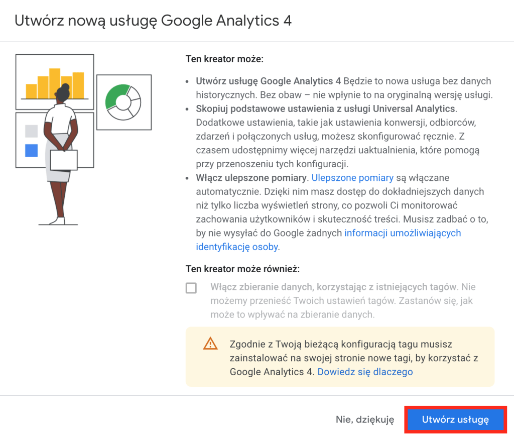 Utwórz nową usługę Google Analytics 4