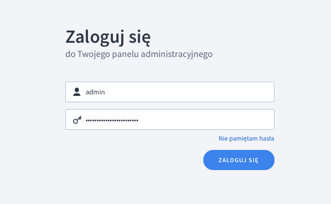 Formularz logowania do Panelu administracyjnego sklepu shoper.pl