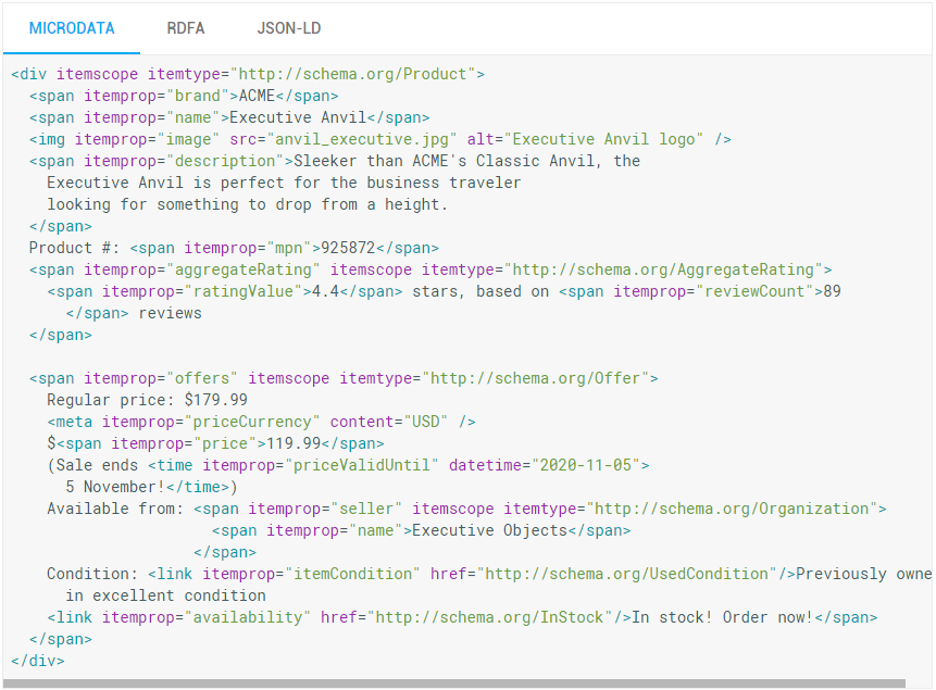 Najpopularniejszym przykładem użycia rich snippets są fragmenty rozszerzone dla produktów Przykład zastosowania rich snippets w rozszerzonych fragmentach dla produktów