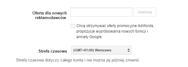 Wprowadź kupon dla nowych reklamodawców Google AdWords > Kampania > Oferta dla nowych reklamodawców