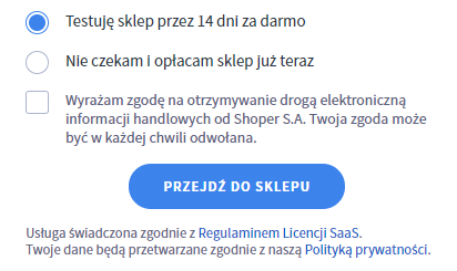 Darmowe testowanie sklepu przez 14 dni lub opłacenie sklepu już teraz Darmowe testowanie sklepu przez 14 dni lub opłacenie sklepu już teraz