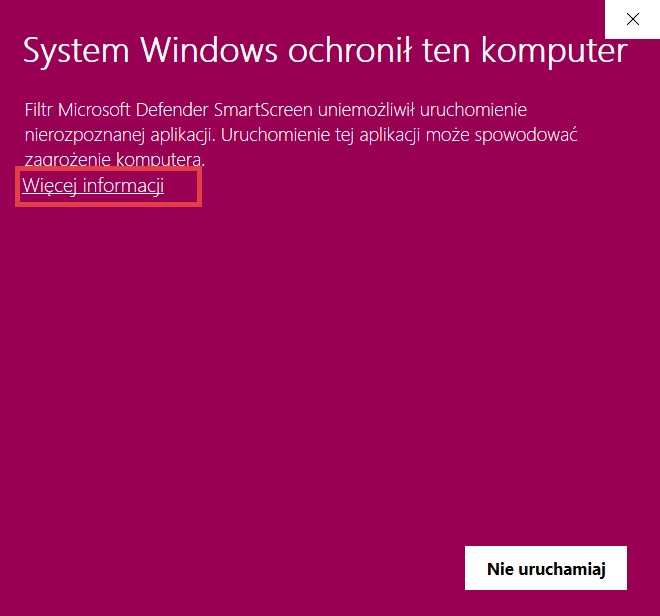 Zapora systemu Windows ostrzega przed uruchomienie nierozpoznanej aplikacji Zapora Systemowa Windows > Ostrzeżenie