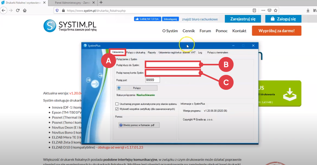 Połącz sklep Shoper z programem SystimPlus Program SystimPlus > Ustawienia > Połączenie