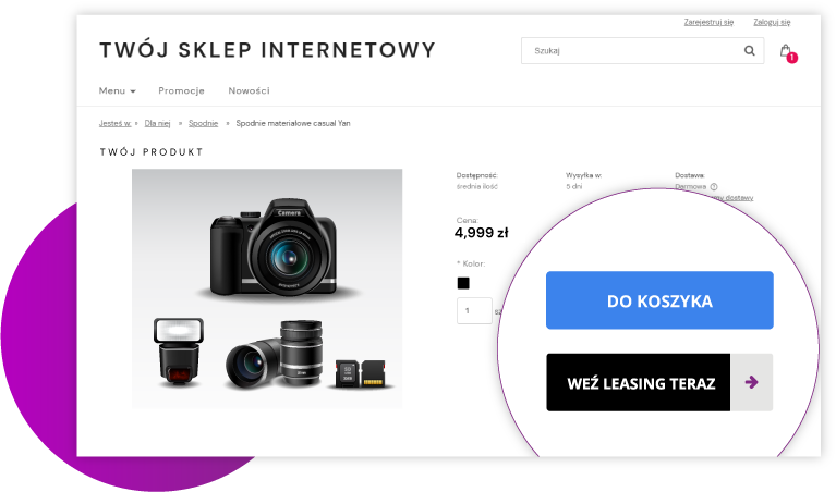 Przykładowy widok karty produktu z przyciskiem: Weź leasing teraz Sklep internetowy Shoper > Karta produktu > Weź leasing teraz