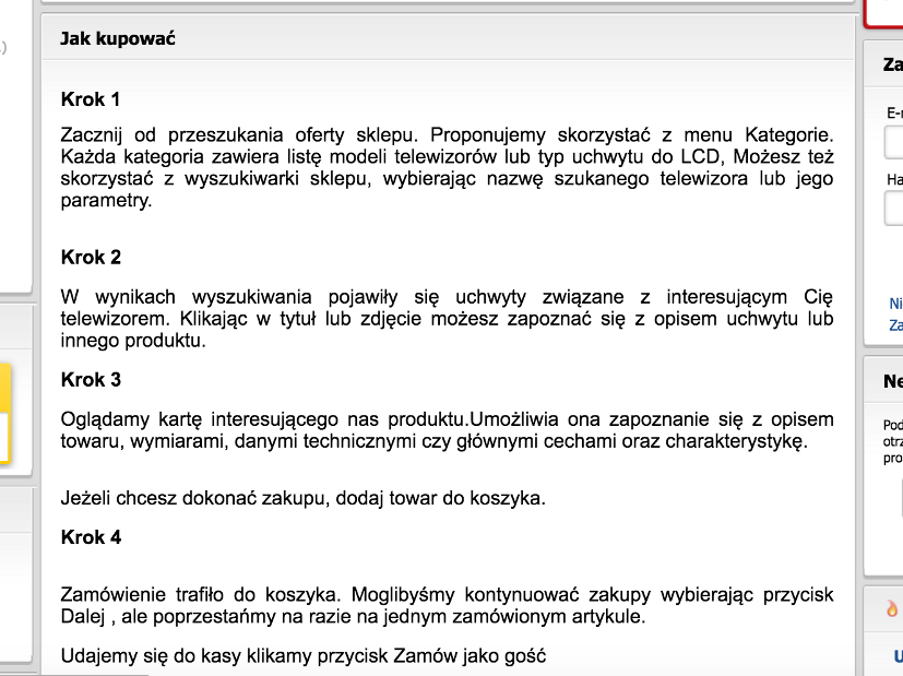 Prawidłowo opracowana podstrona o tym, jak kupować Instrukcja kupowania w 4 krokach