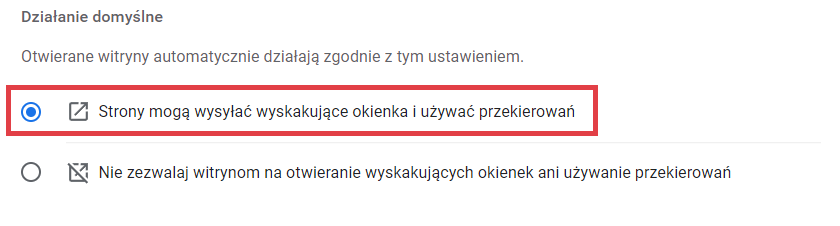 Zezwól na wysyłanie wyskakujących okienek przez stronę Shoper Faktury i Magazyn Przeglądarka internetowa > Zapytanie o wyskakujące okienka