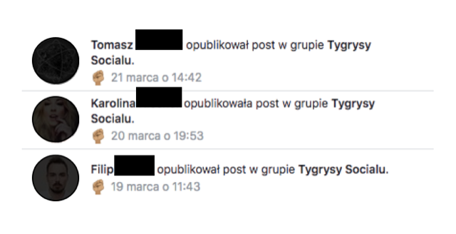 Powiadomienia o pojawieniu się nowych postów w grupie na Facebook. Przykładowe powiadomienia o nowych postach opublikowanych na grupie Facebook