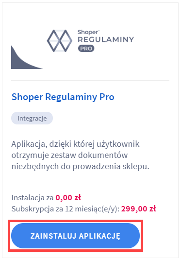 Zainstaluj aplikację Panel administracyjny > Dodatki i integracje > Aplikacje > wyszukiwanie