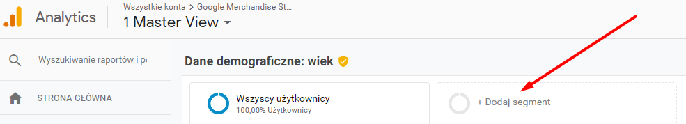 W GA przejdź do zakładki: Odbiorcy, następnie kliknij: Dodaj segment i zaznacz: Dokonał(a) zakupu. Dodawanie segmentu - Odbiorcy - Google Analytics