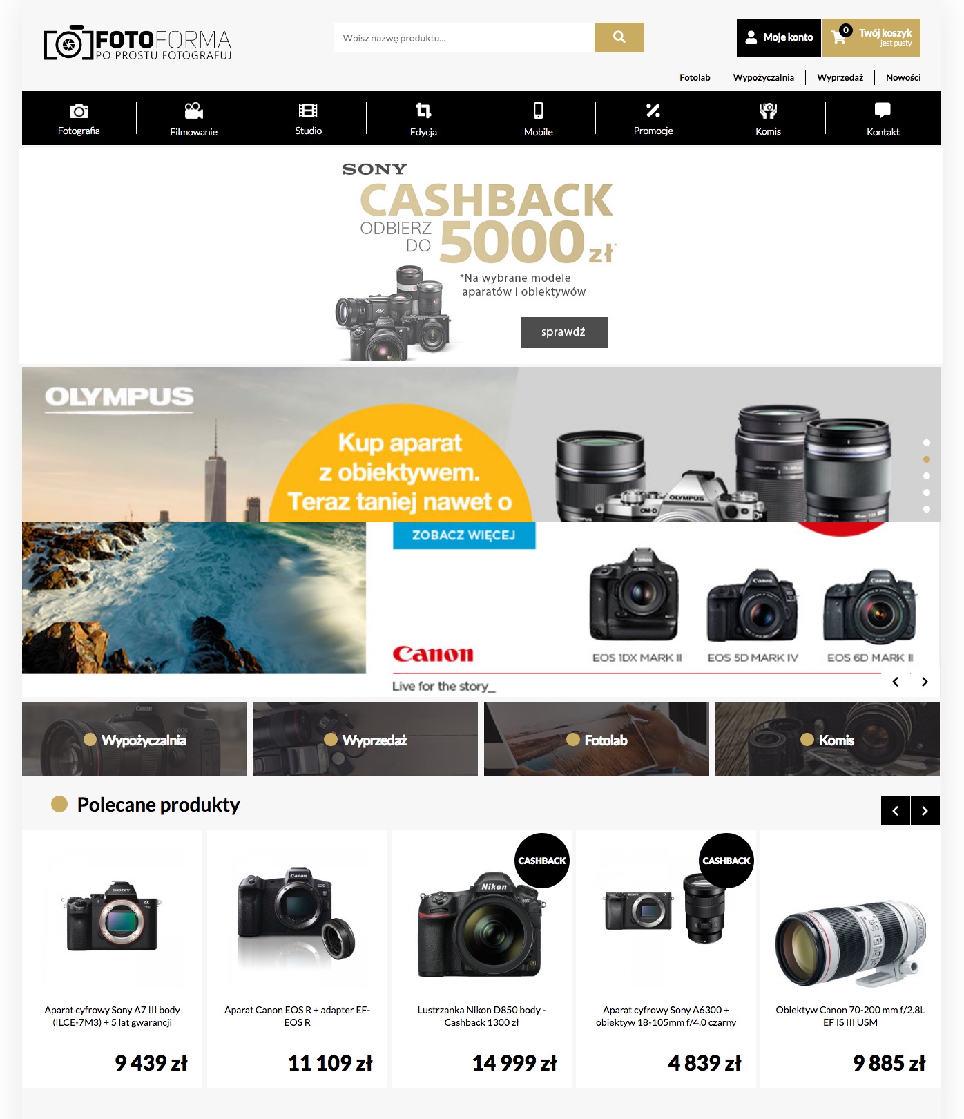 Widok strony sklepu FotoForma Jak sklep FotoForma pracuje na oprogramowaniu Shoper?