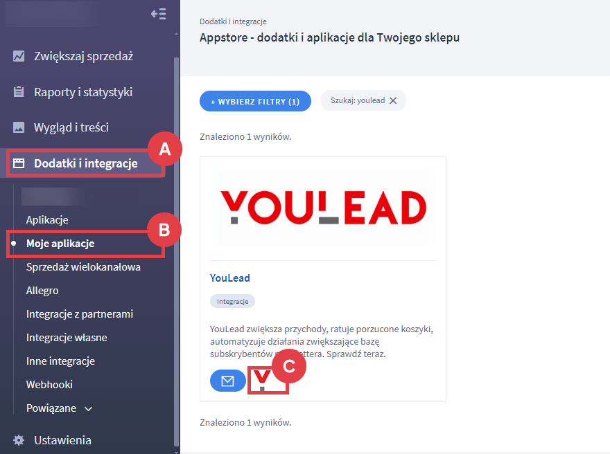 Panel administracyjny sklepu > Dodatki i integracje > Moje aplikacje > YouLead