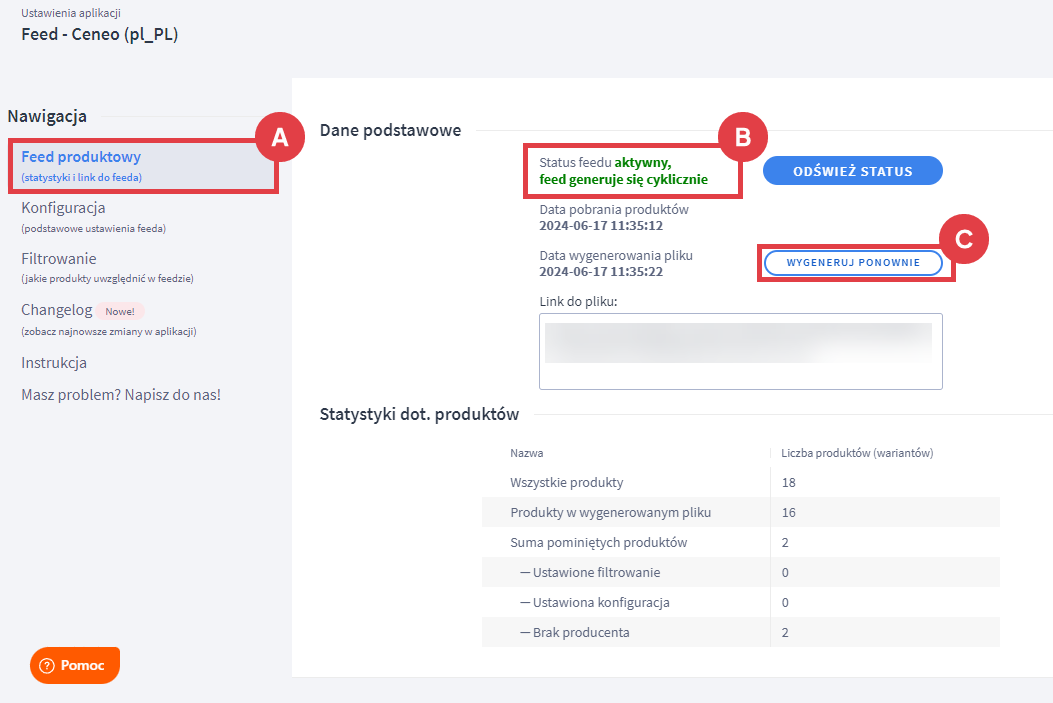 Po skonfigurowaniu feeda status zmieni się na aktywny Panel administracyjny sklepu > Dodatki i integracje > Moje aplikacje > Ceneo > Feed produktowy > Aktywny