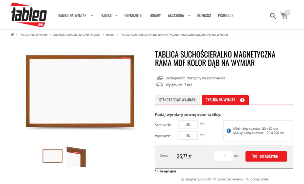 Funkcja konfiguratora w sklepie Tableo.eu Wybór rodzaju tablicy w sklepie Tableo.eu
