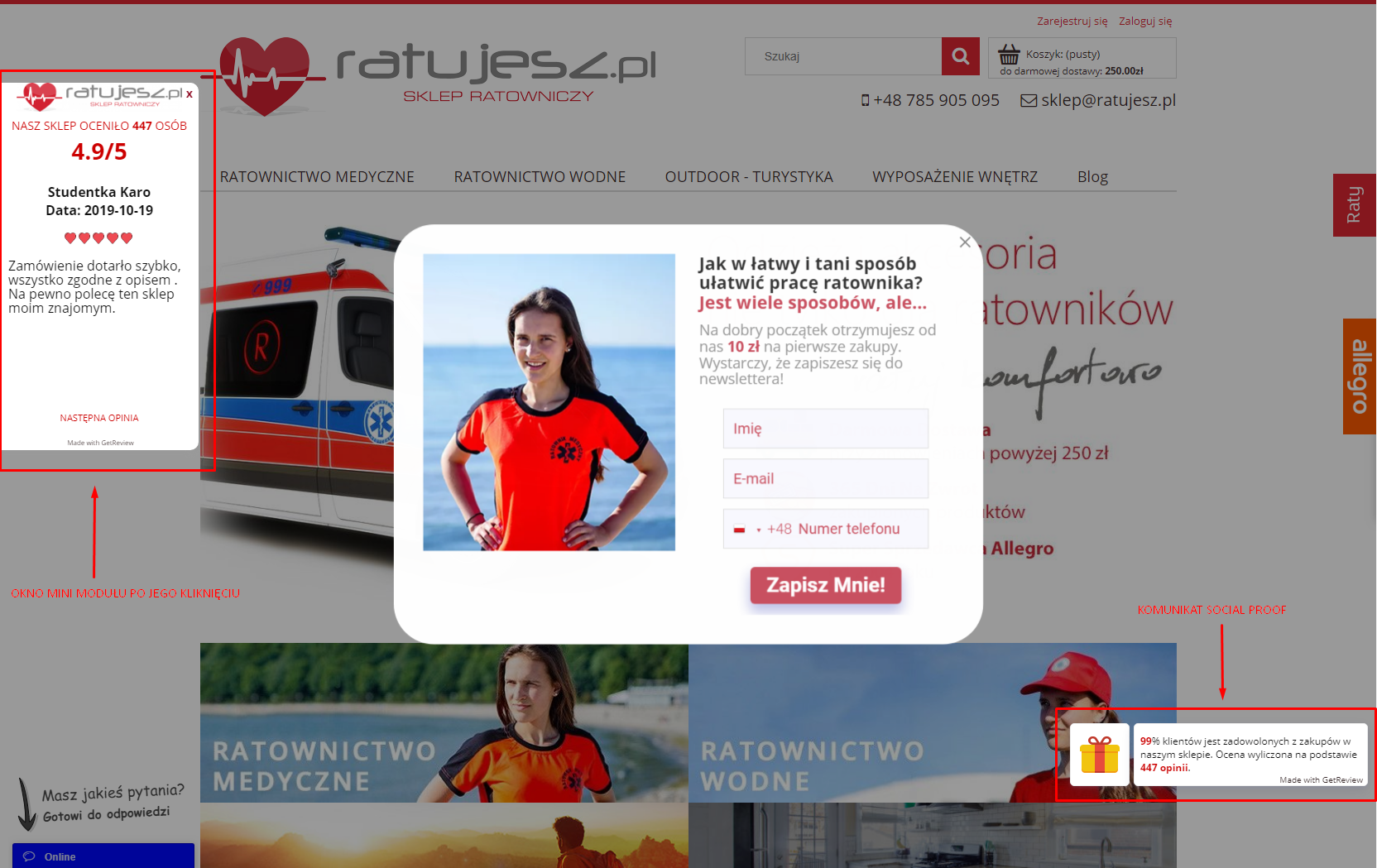 Przykładowy widok modułu Social Proof Moduł Social Proof zwiększa zaufanie do sklepu i sprzedawanych produktów