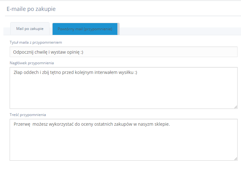 Przypominająca wiadomość e-mail w GetReview zachęcająca do wystawienia opinii Wysyłka powtórnych wiadomości e-mail przez GetReview w celu dodania opinii do produktów