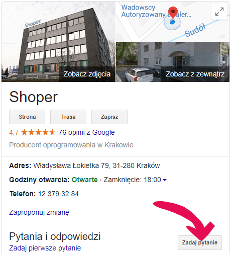 Funkcja: Zadaj pytanie na wizytówce firmy w Google Funkcja: Zadaj pytanie na wizytówce firmy w Google