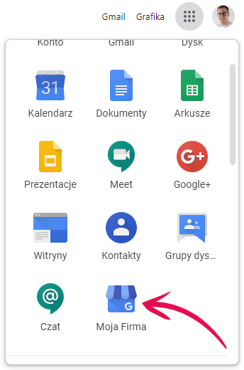 Menu usług Google > Moja firma Menu usług Google > Moja firma