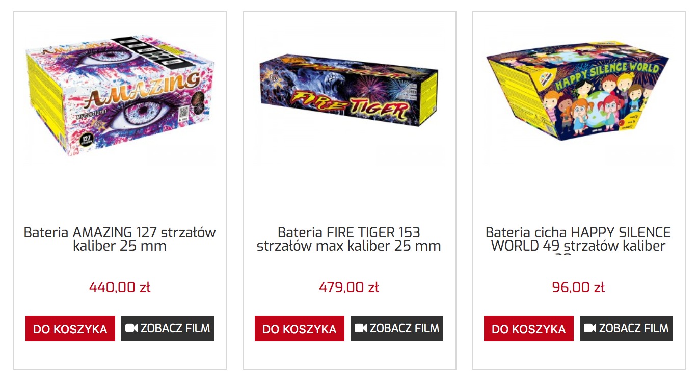 Przykładowe produkty ze sklepu Pirosklep.pl Widok przykładowych produktów na stronie Pirosklep.pl