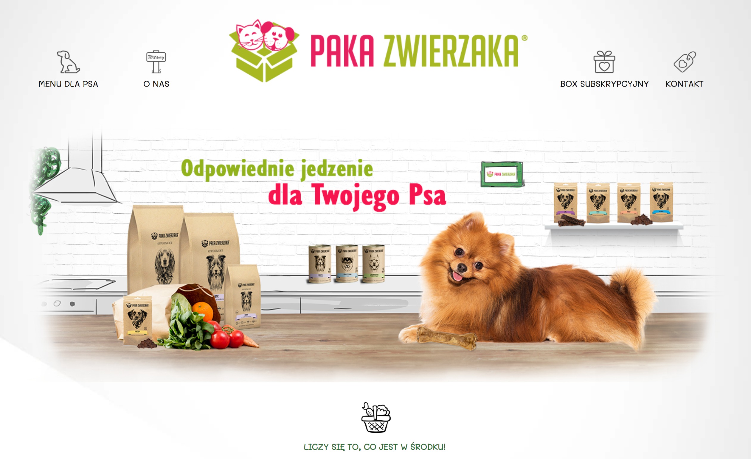 Paka Zwierzaka oferuje odpowiednie jedzenie dla psa Atrakcyjny baner w sklepie Paka Zwierzaka