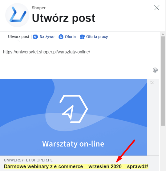 Po weryfikacji domeny na Facebook, będziesz mógł edytować link i opis publikowanych postów. Edycja linku lub opisu w postach na FB po zweryfikowaniu domeny.