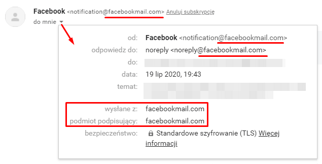 Sprawdź szczegóły dotyczące nadawcy odebranej wiadomości e-mail. Sprawdź szczegóły dotyczące nadawcy odebranej wiadomości e-mail