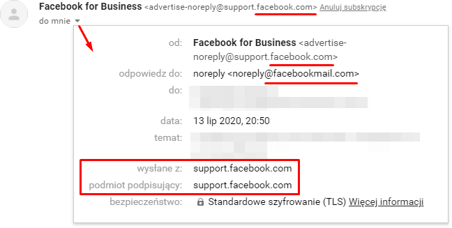 Sprawdź informacje o nadawcy odebranej wiadomości e-mail Jak sprawdzić kto wysłał do mnie wiadomość e-mail - czy to rzeczywiście facebook jest nadawcą?