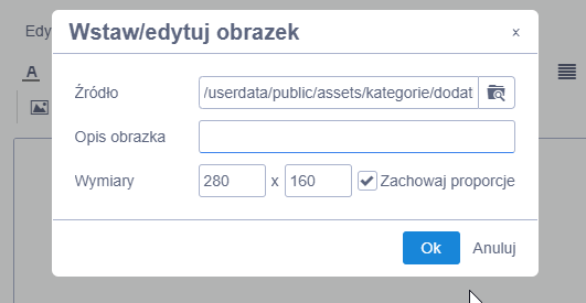 Przykład usuwania szerokości obrazka oraz dodawania opisu. Uzupełnianie opisu obrazka w sklepie Shoper