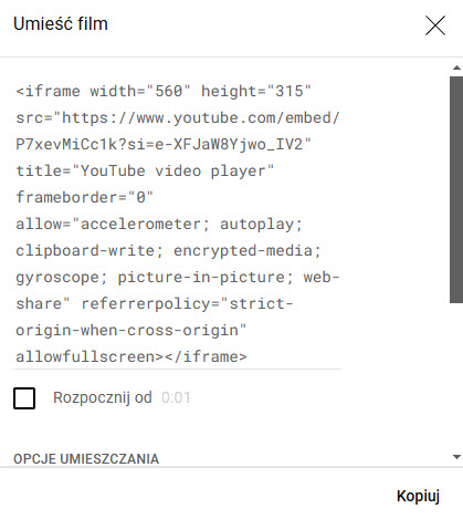 Kopiowanie kodu do osadzania wideo z Youtube Kopiowanie kodu do osadzania wideo z Youtube
