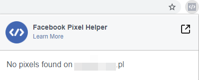 Wtyczka Facebook Pixel Helper nie znalazła piksela na sprawdzanej stronie Wtyczka w przeglądarce nie znalazła poprawnie dodanego piksela facebooka na danej stronie
