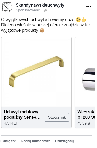 Przykładowe proste zdjęcie produktu w reklamie Facebook z białym tłem Proste i czytelne użycie zdjęć na białym tle