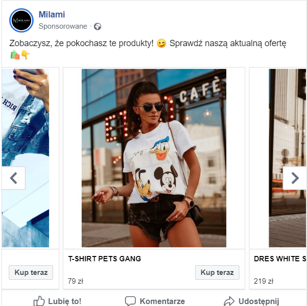 Przykładowe zdjęcie produktu w reklamie Facebook - pionowe zdjęcie produktu Przykład użycia pionowego zdjęcia kontekstowego w reklamie na Facebooku