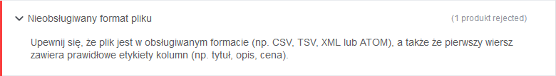 Przykład komunikatu błędu o nieobsługiwanym formacie pliku Przykład komunikatu błędu o nieobsługiwanym formacie pliku