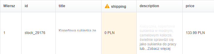 Przykład komunikatu błędu: shipping Przykład komunikatu błędu: shipping