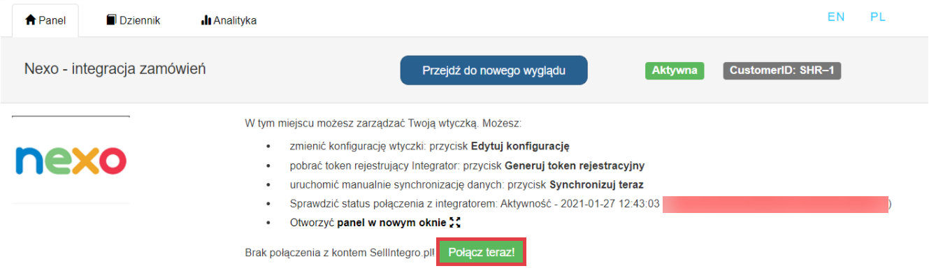 Połącz konto SellIntegro z aplikacją do integracji zamówień w sklepie internetowym Shoper Panel administracyjny sklepu > Dodatki i integracje > Moje aplikacje > Przesyłanie zamówień z Shoper do Subiekt Nexo PRO > Połączenie z kontem SellIntegro