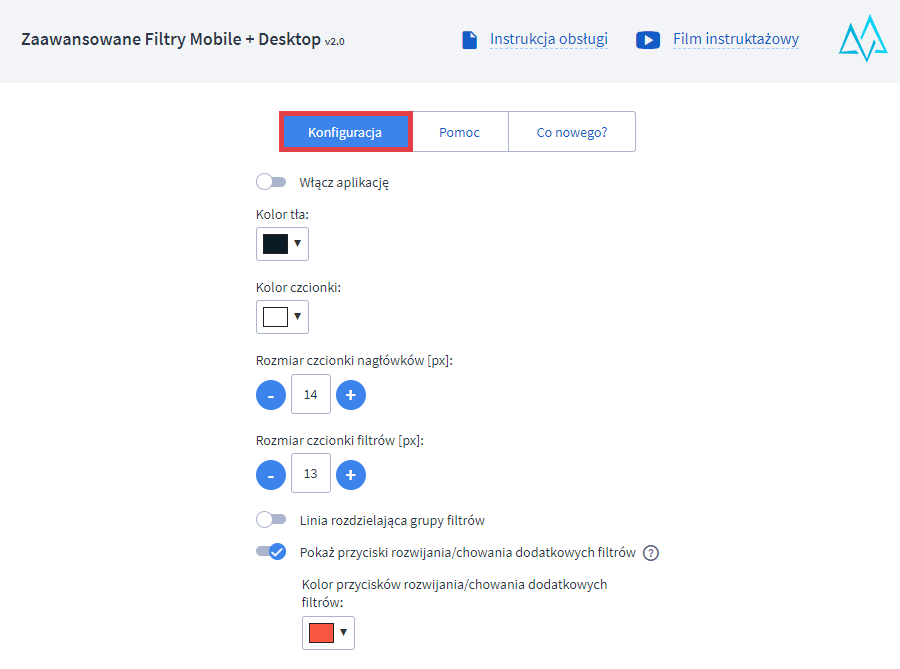 Włącz moduł filtrów w wersji mobile na stronie sklepu Shoper Panel administracyjny sklepu > Dodatki i integracje > Moje aplikacje > Zaawansowane Filtry Mobile + Desktop > Konfiguracja